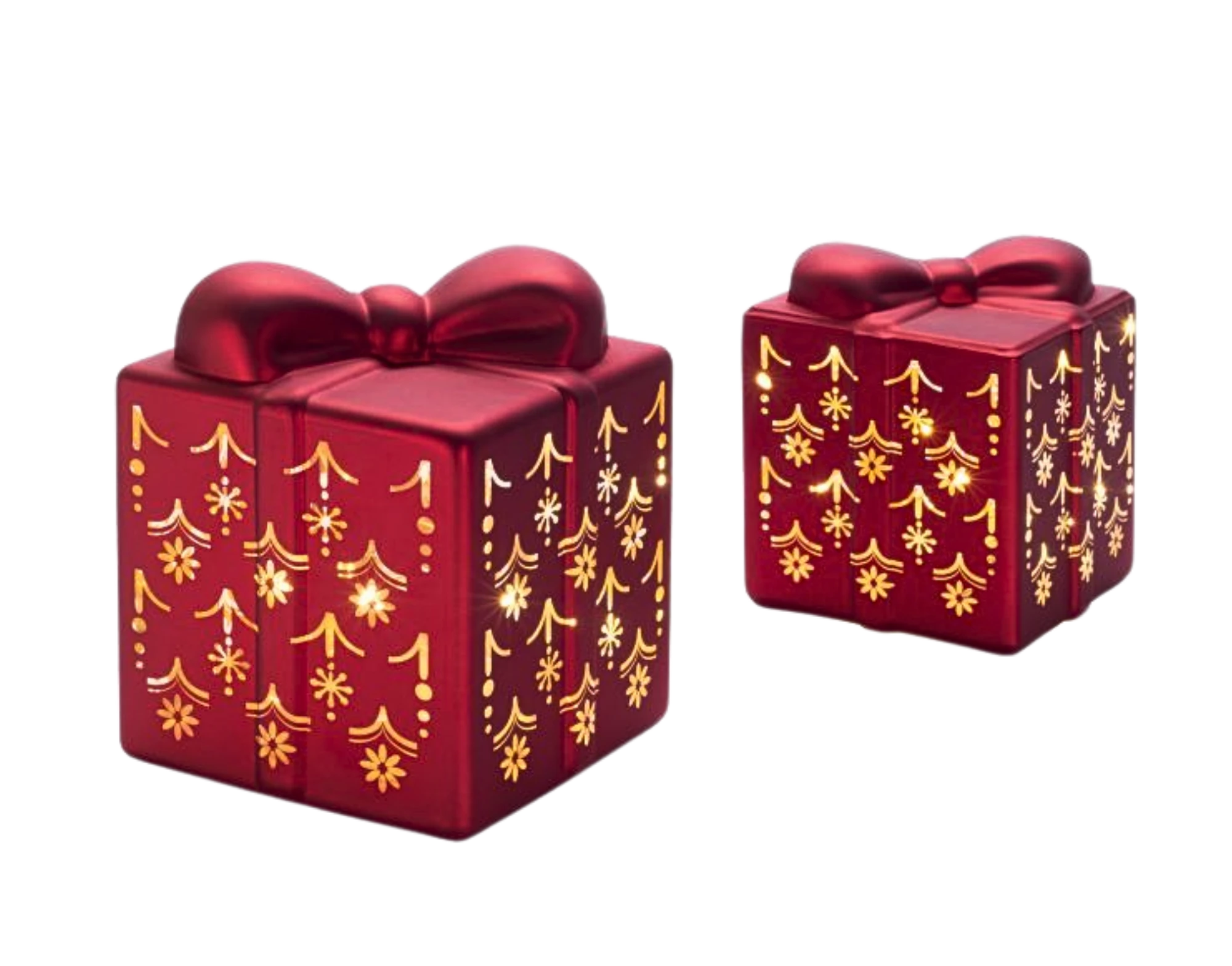 LED Glas Geschenkbox Set Rot 2-teilig