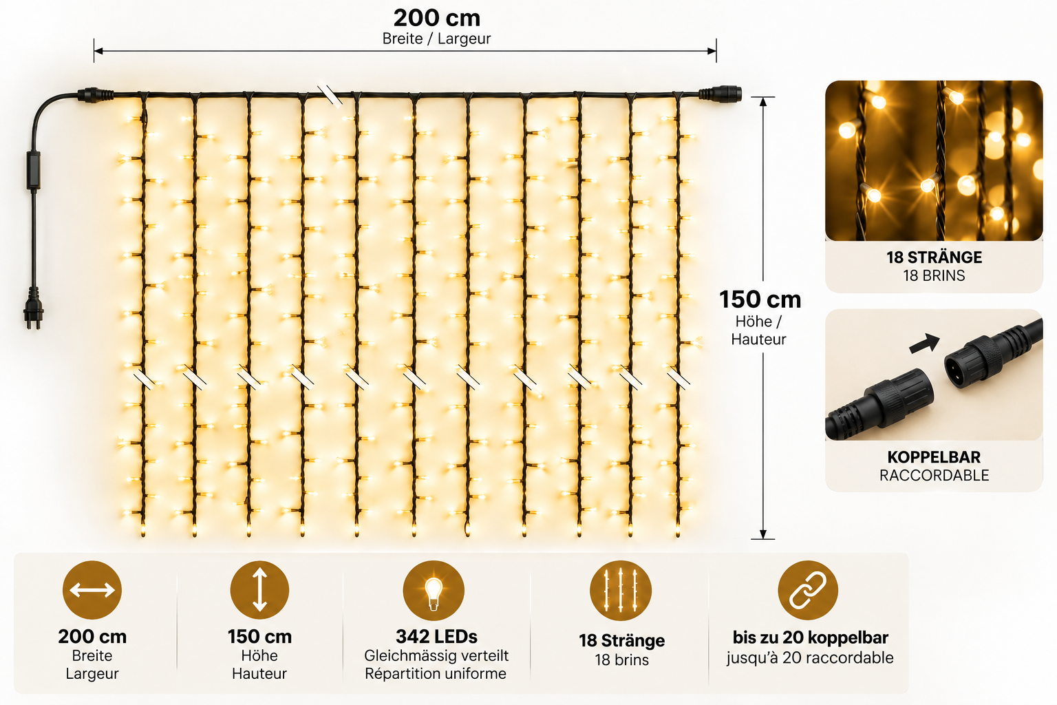 LED-Classic Lichtvorhang 1.5 Meter hoch