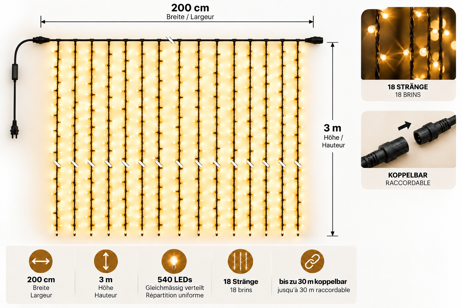 LED-Classic Lichtvorhang  3 Meter hoch
