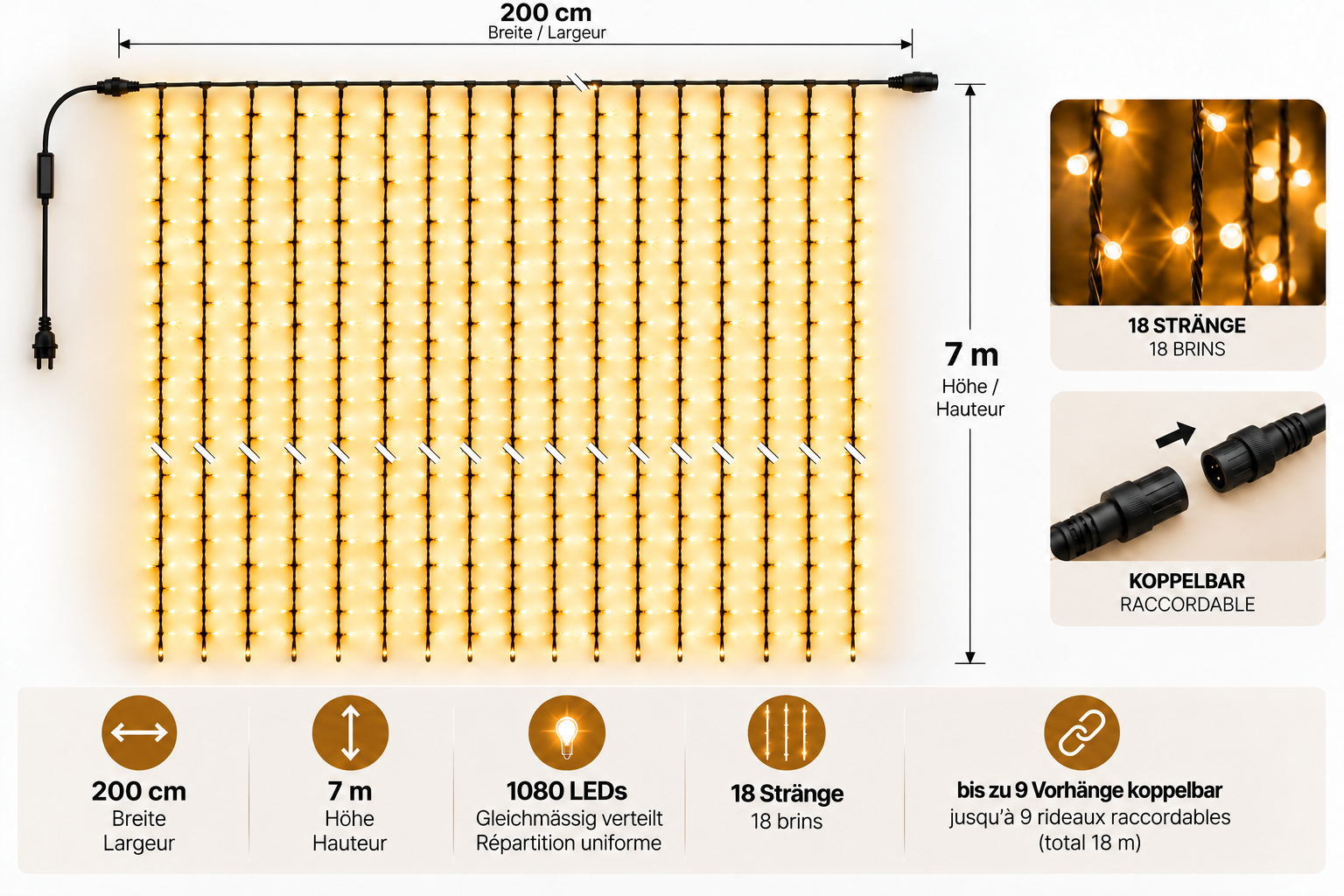 LED-Classic Lichtervorhang 7 Meter hoch
