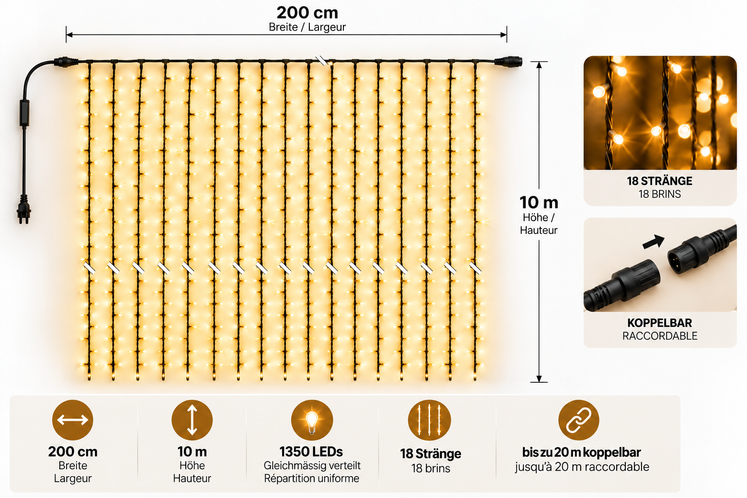LED-Classic Lichtvorhang 10 Meter hoch