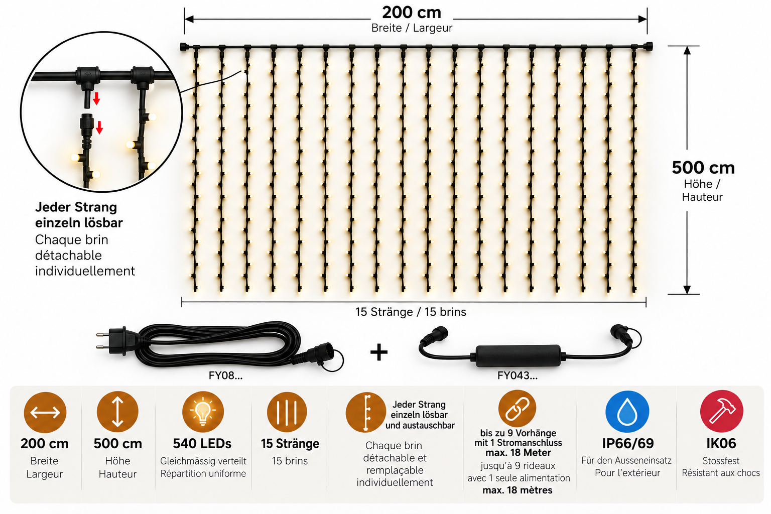 Lichtervorhänge LED+ 5.0 Meter hoch