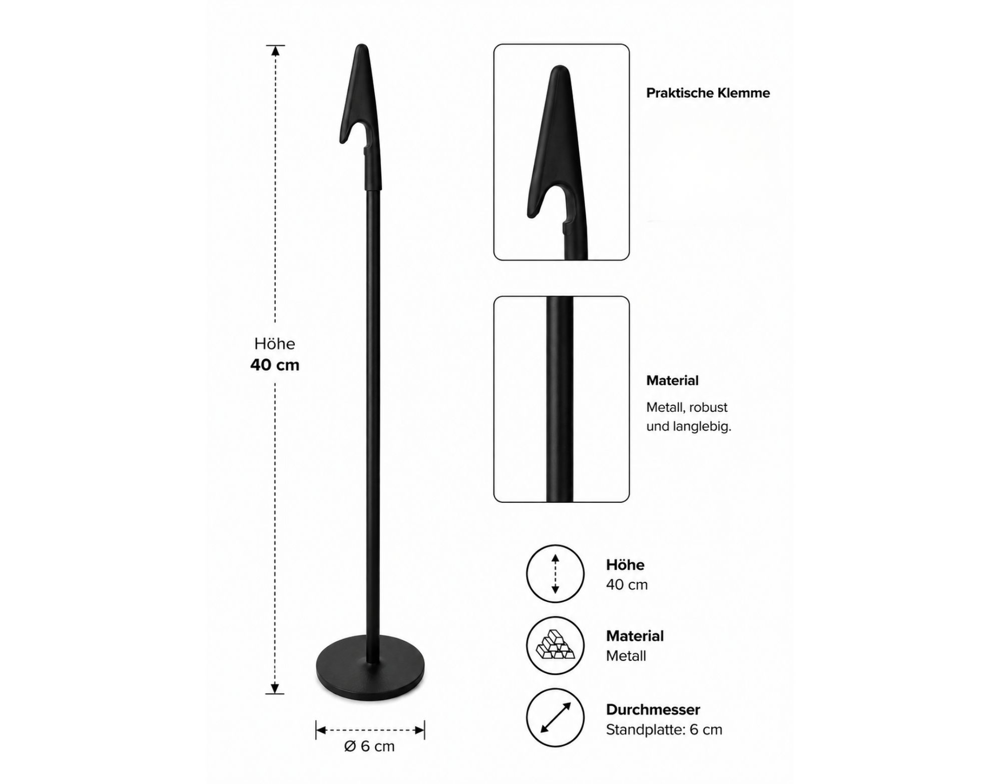 Porte-étiquette avec pied rond noir – hauteur 40 cm