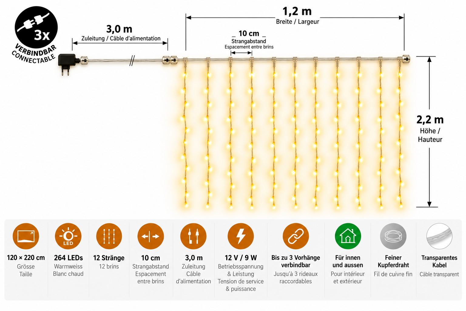 Z-Rideau lumineux LED Angel Hair 120x220 cm