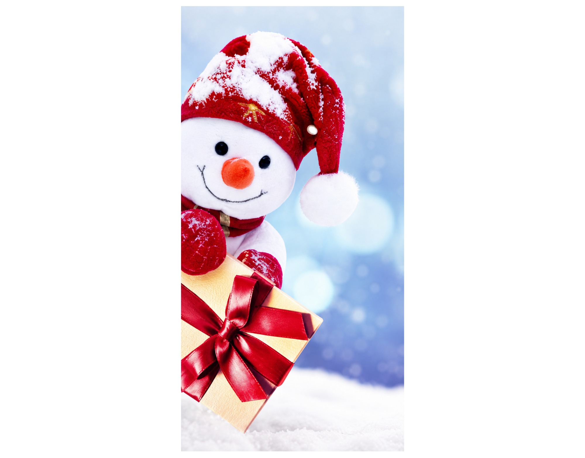 Bannière textile Bonhomme de neige avec cadeau